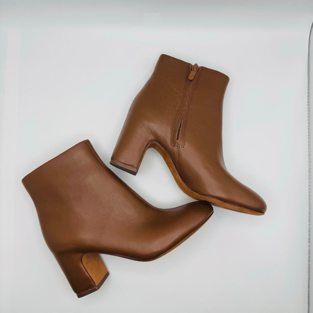 Vince Terri Brown Leather Block Heel Ankle Booties Chelsea Boots 35.5 - Picture 4 of 13